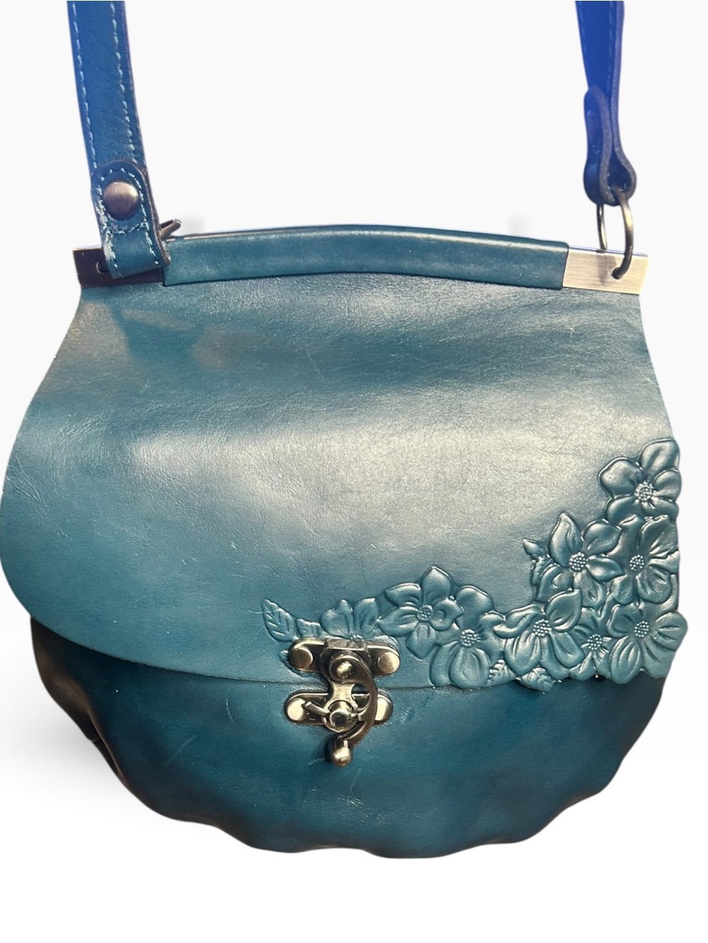 Patricia Nash Teal Floral Embossed Leather Crossbody - Picture 2 of 6